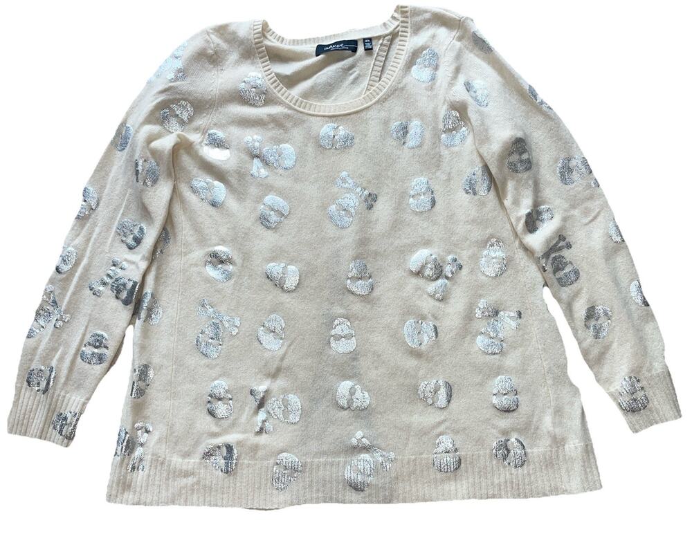 Women’s Sans Fifth Avenus 100% Cashmere Sweater Skulls Crewneck Medium M Beige